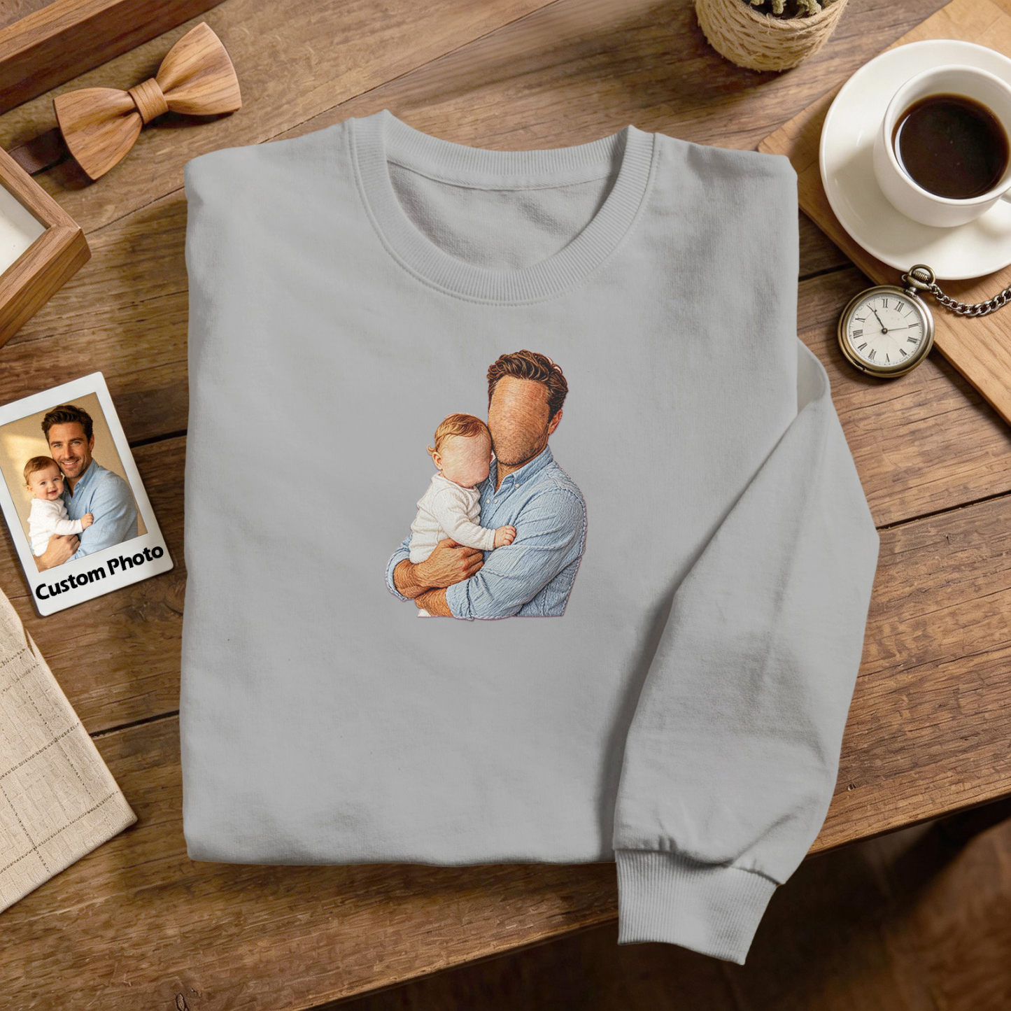 Fathers Day Gift Custom Full Color Embroidered Sweatshirt Portrait Couple/Dad/Mom Family Gift Personalized Fathers Day Gift - MyFaceSocks