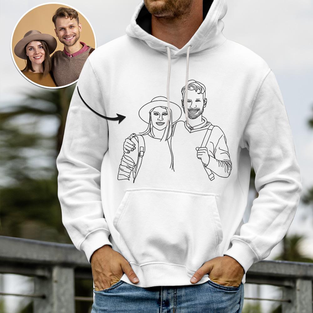Custom Line Art Hoodie with Your Photo, Gift for Couples - MyFaceSocks