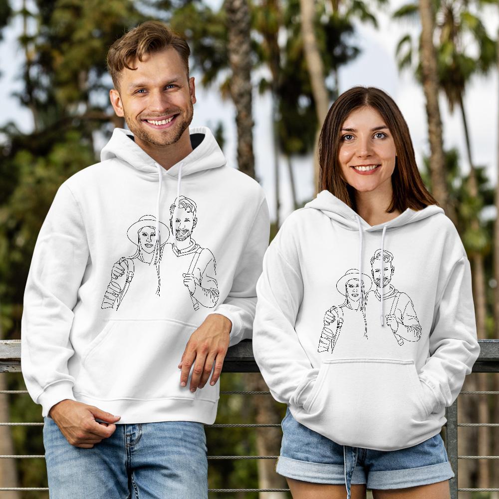 Custom Line Art Hoodie with Your Photo, Gift for Couples - MyFaceSocks