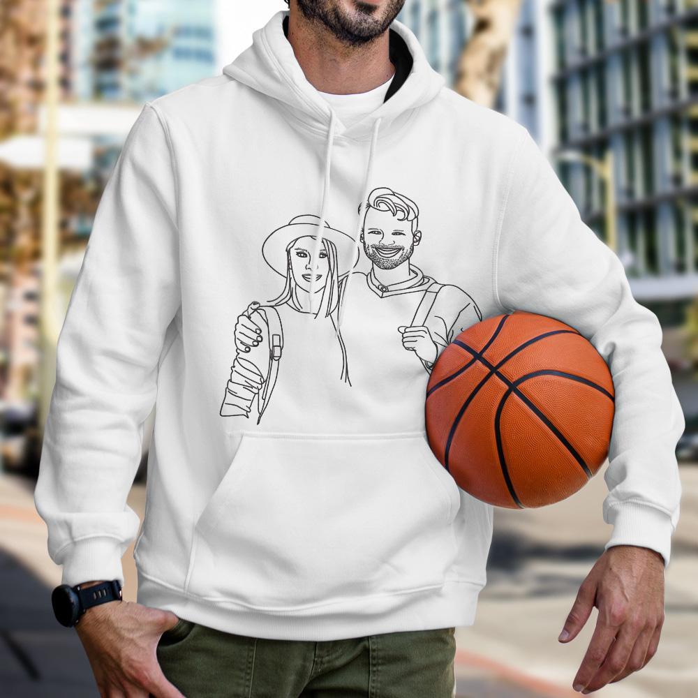 Custom Line Art Hoodie with Your Photo, Gift for Couples - MyFaceSocks