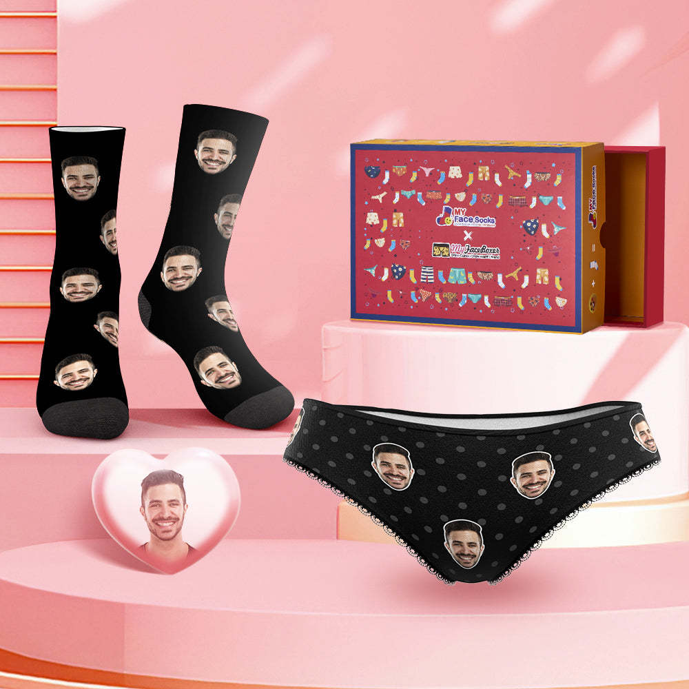 Custom Face Panties And Socks Set For Her Polka Dot Co-Branding Set