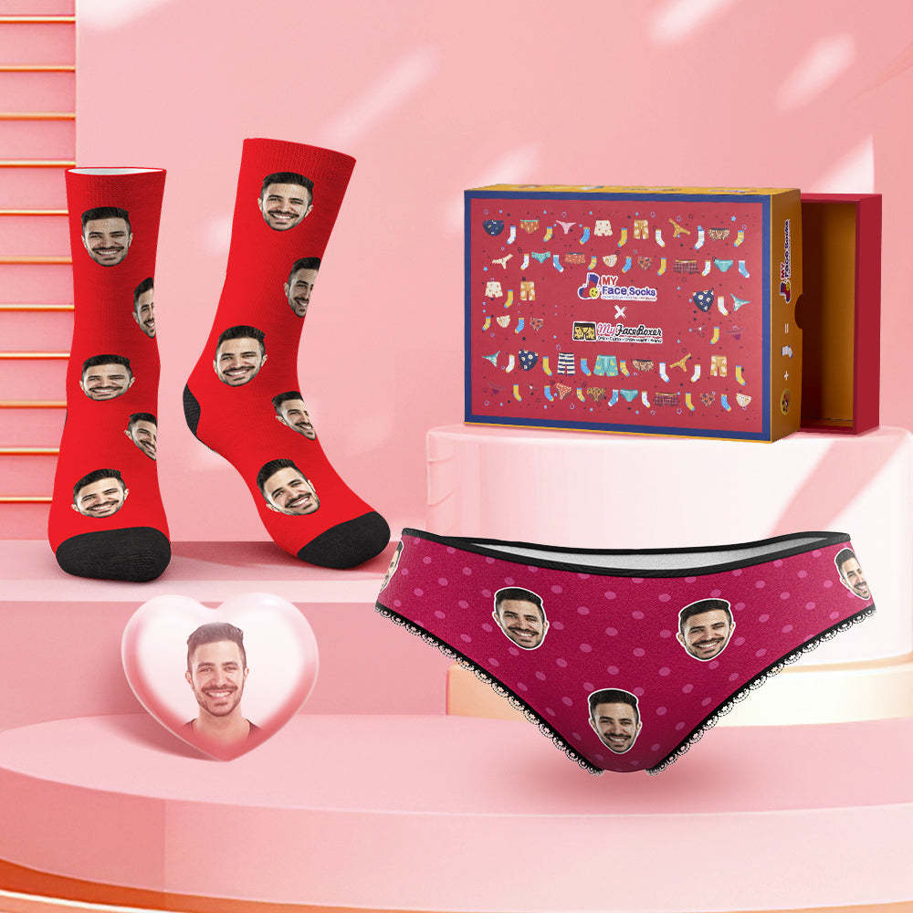 Custom Face Panties And Socks Set For Her Polka Dot Co-Branding Set