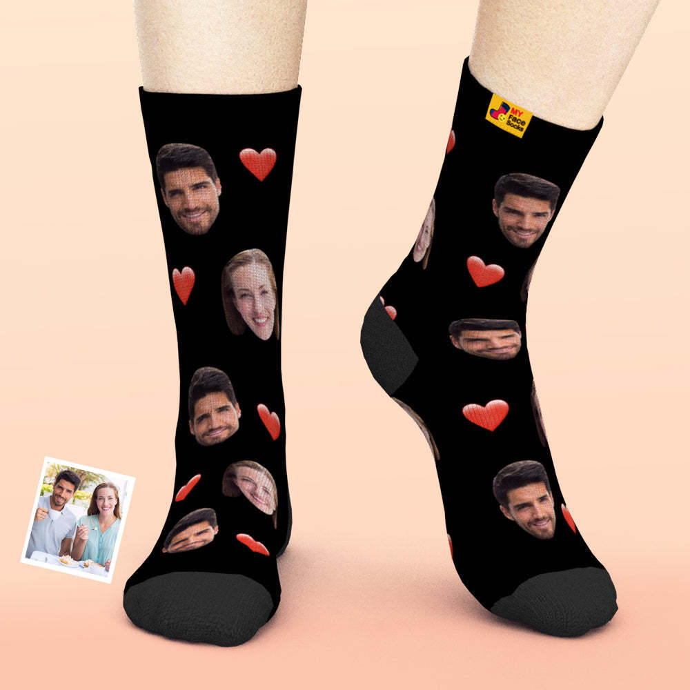 Valentine's Day Gifts,3D Preview Custom Face Socks Add Pictures and Name - Heart