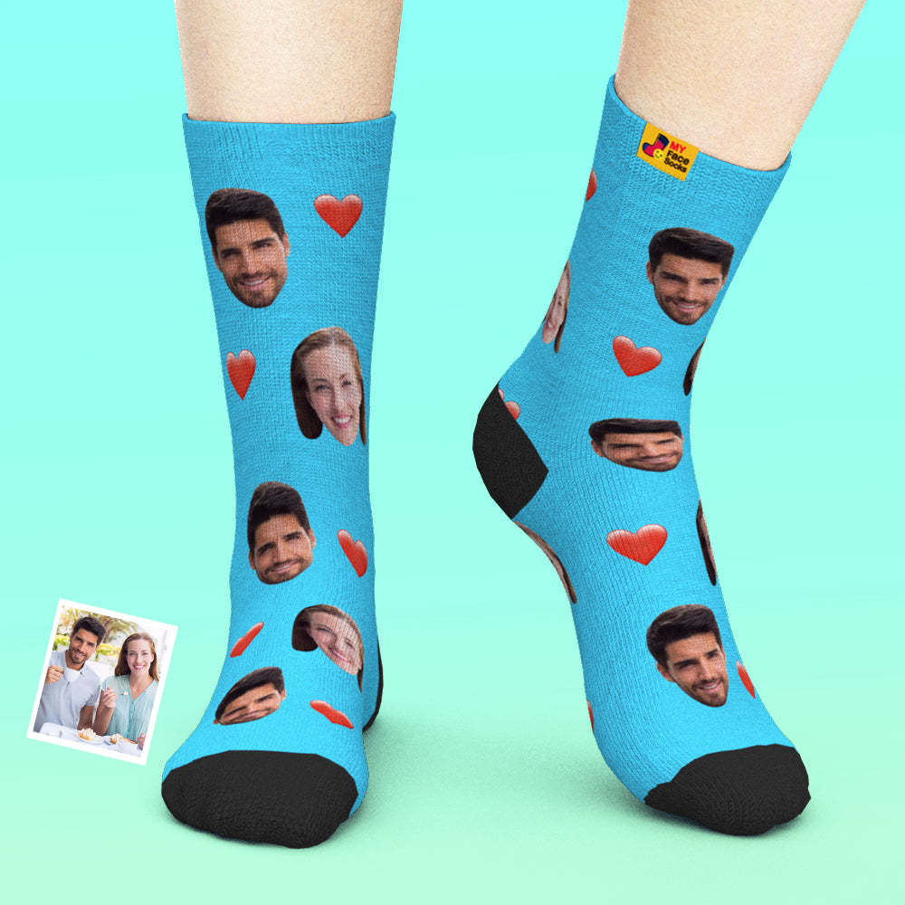 Valentine's Day Gifts,3D Preview Custom Face Socks Add Pictures and Name - Heart