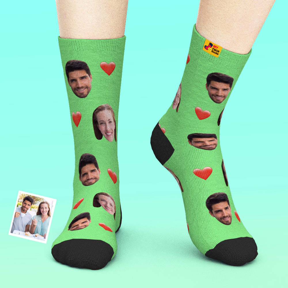 Valentine's Day Gifts,3D Preview Custom Face Socks Add Pictures and Name - Heart