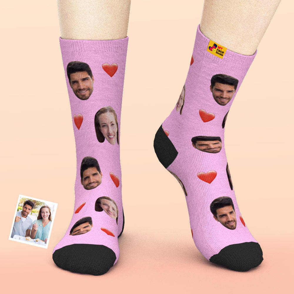 Valentine's Day Gifts,3D Preview Custom Face Socks Add Pictures and Name - Heart