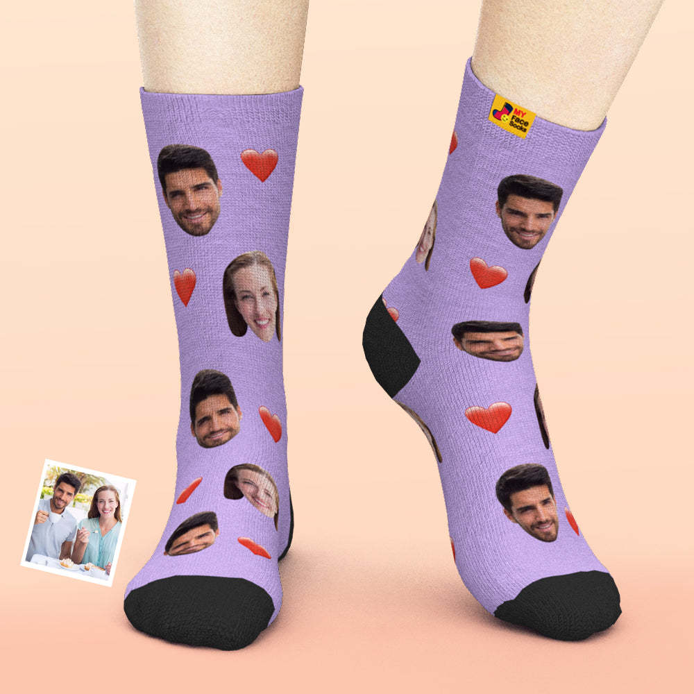 Valentine's Day Gifts,3D Preview Custom Face Socks Add Pictures and Name - Heart