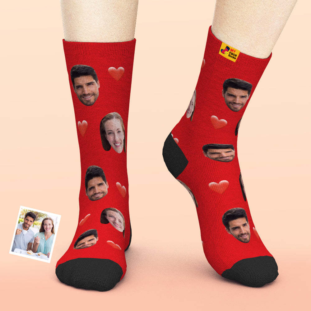 Valentine's Day Gifts,3D Preview Custom Face Socks Add Pictures and Name - Heart