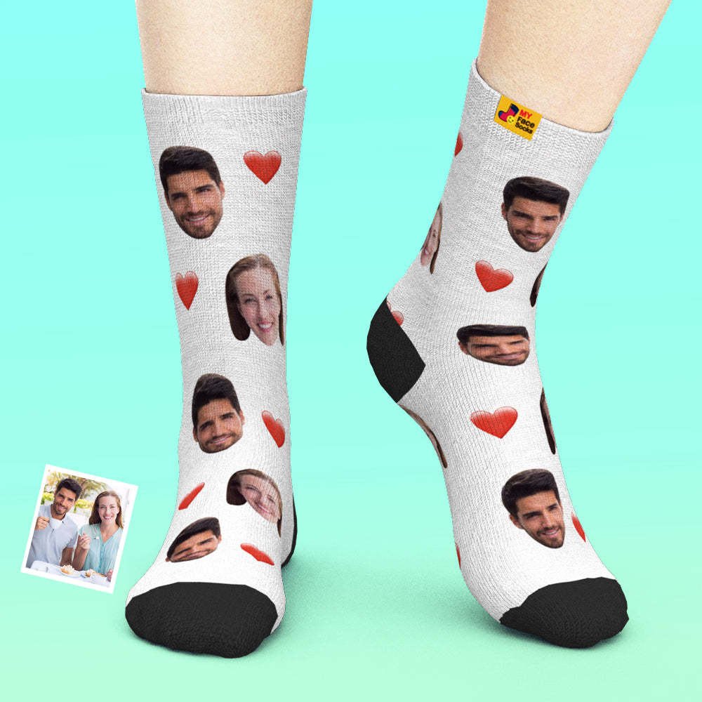 Valentine's Day Gifts,3D Preview Custom Face Socks Add Pictures and Name - Heart