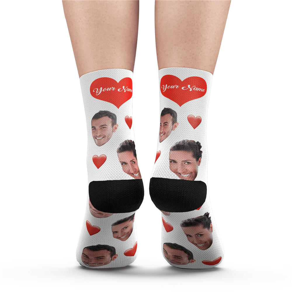 Christmas Gift Ideas for Lover, Custom Face Socks Add Pictures and Name - Heart