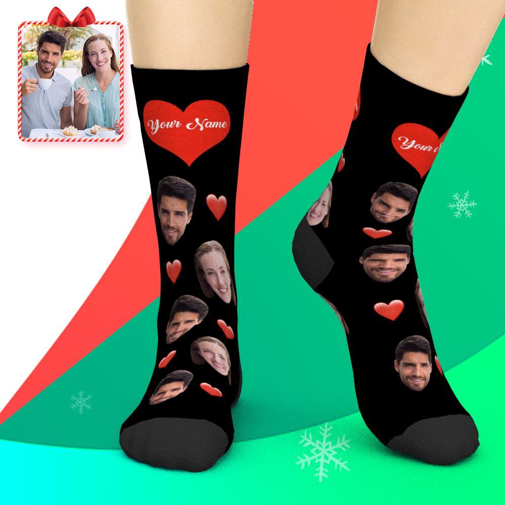 Valentine's Day Gifts,3D Preview Custom Face Socks Add Pictures and Name - Heart