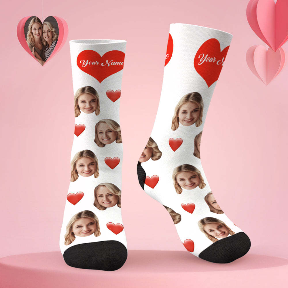 Valentine's Day Gifts,3D Preview Custom Face Socks Add Pictures and Name - Heart