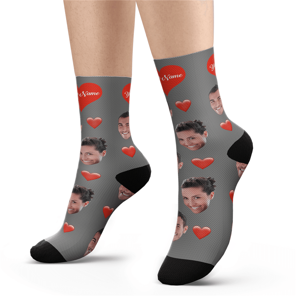 Gifts for Men, Custom Face Socks Add Pictures and Name Heart