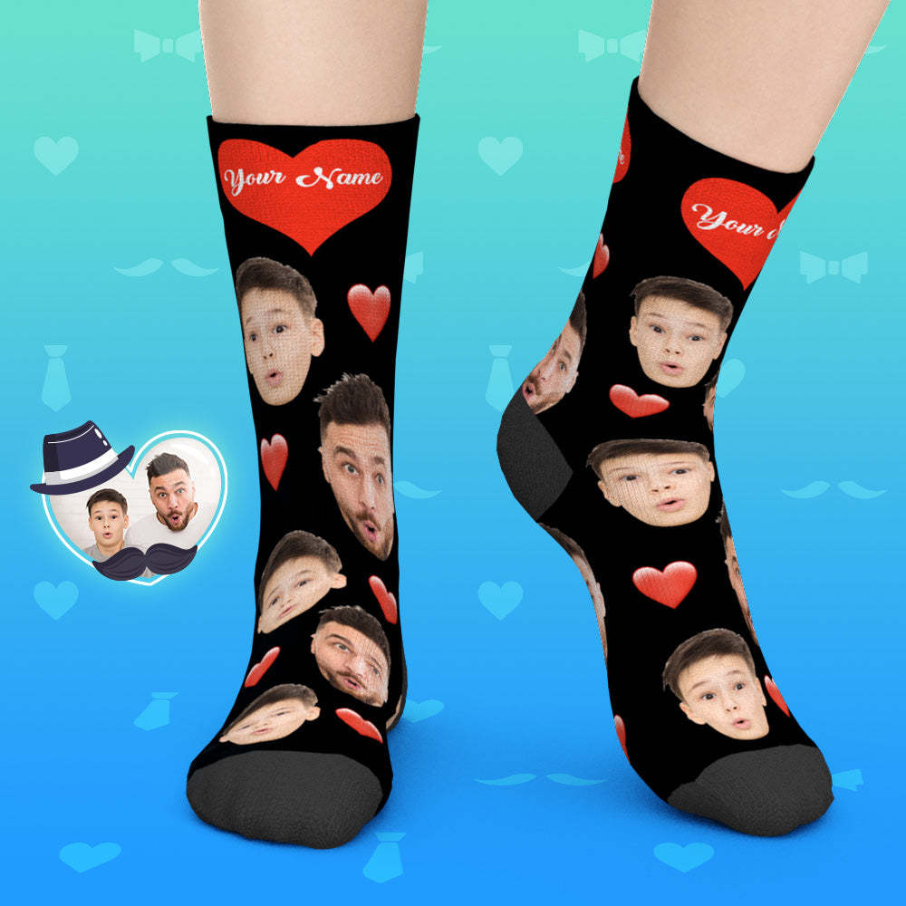 Valentine's Day Gifts,3D Preview Custom Face Socks Add Pictures and Name - Heart
