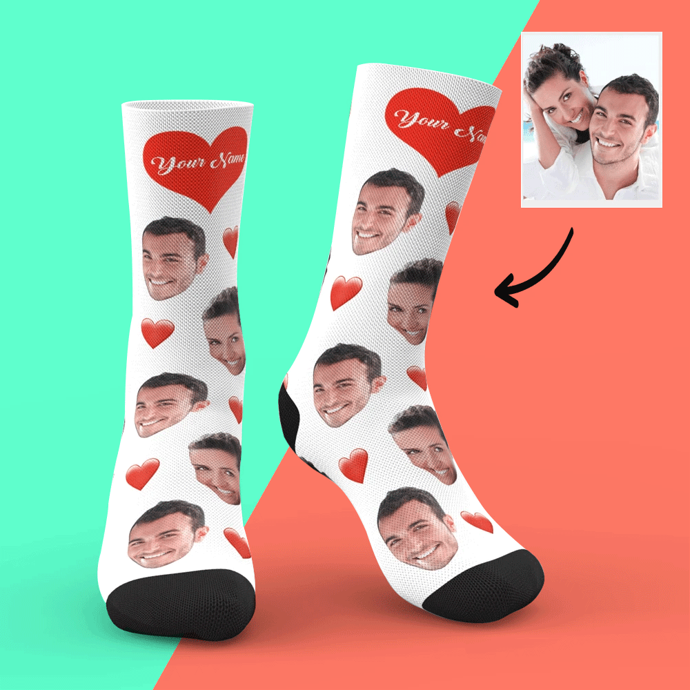 Personalized Gifts, Custom Face Socks Add Pictures and Name - Heart