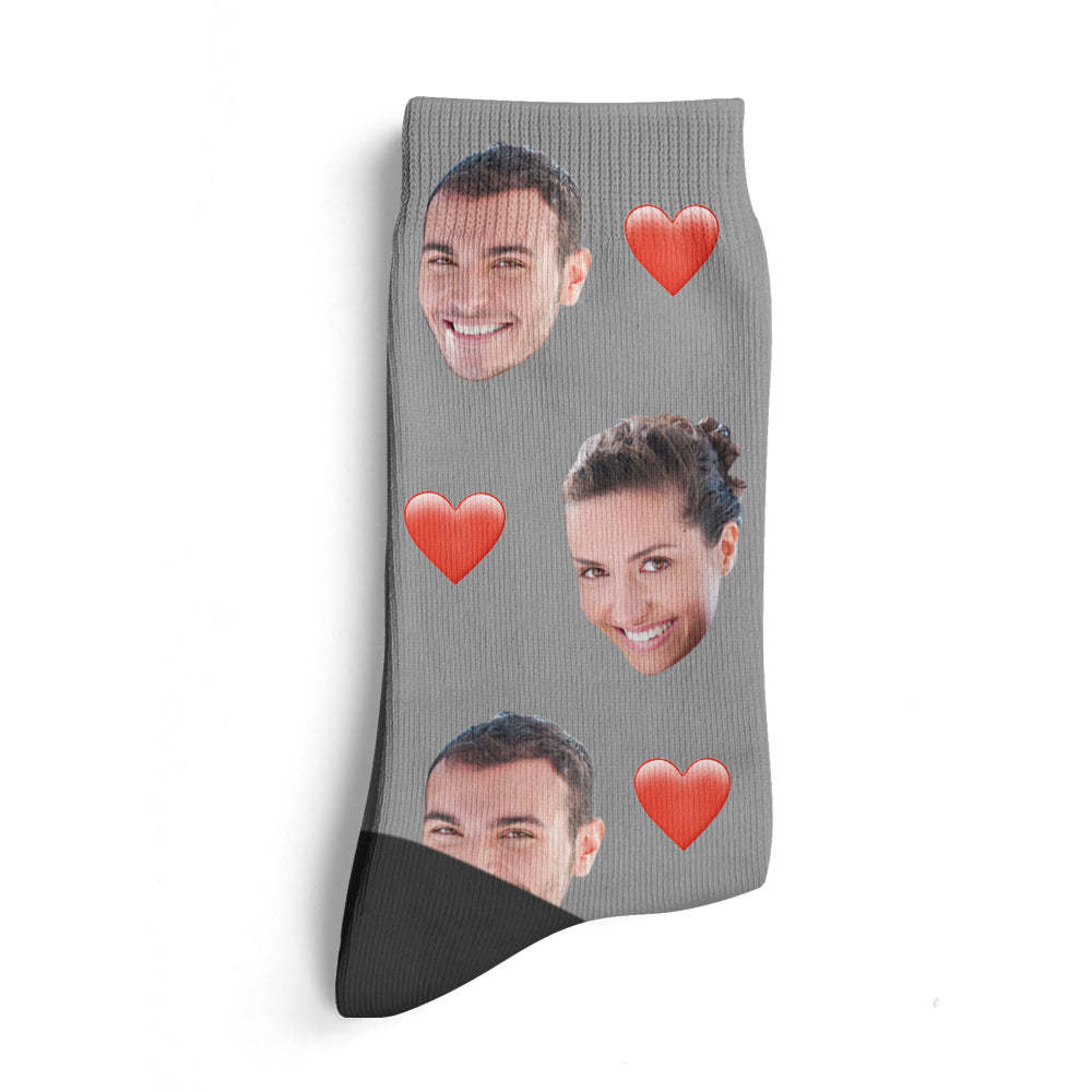 Valentine's Day Gifts,3D Preview Custom Face Socks Add Pictures and Name - Heart