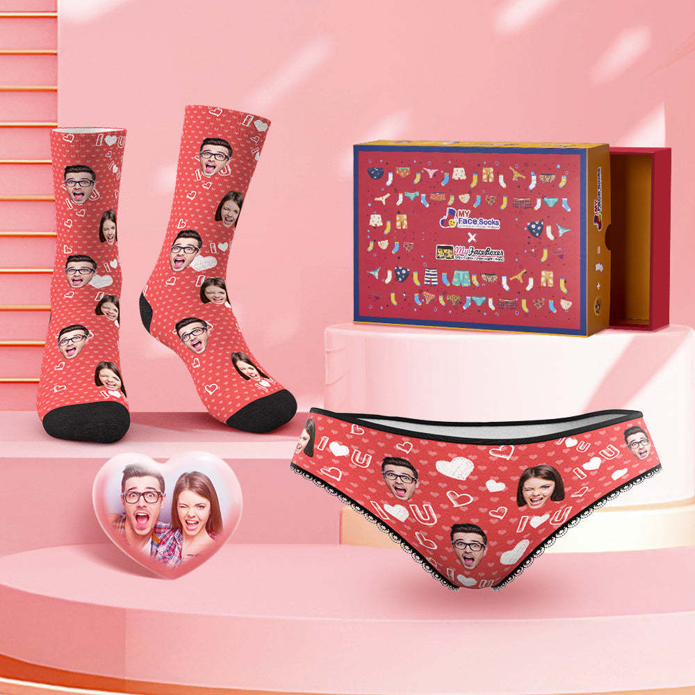 Custom Face Panties And Socks Set For Her I Love You Co-Branding Set