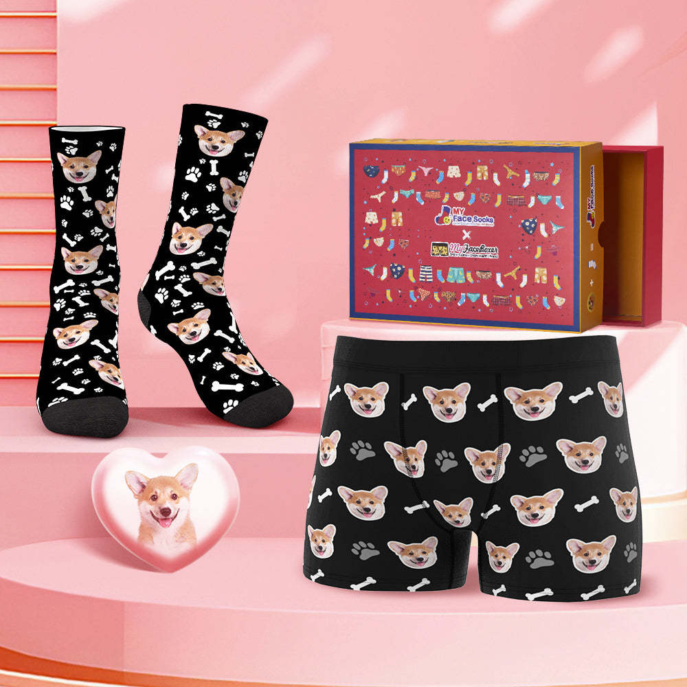 Custom Face Boxer Shorts And Socks Set Happy Together Valentine's Day Gift Co-Branding Set