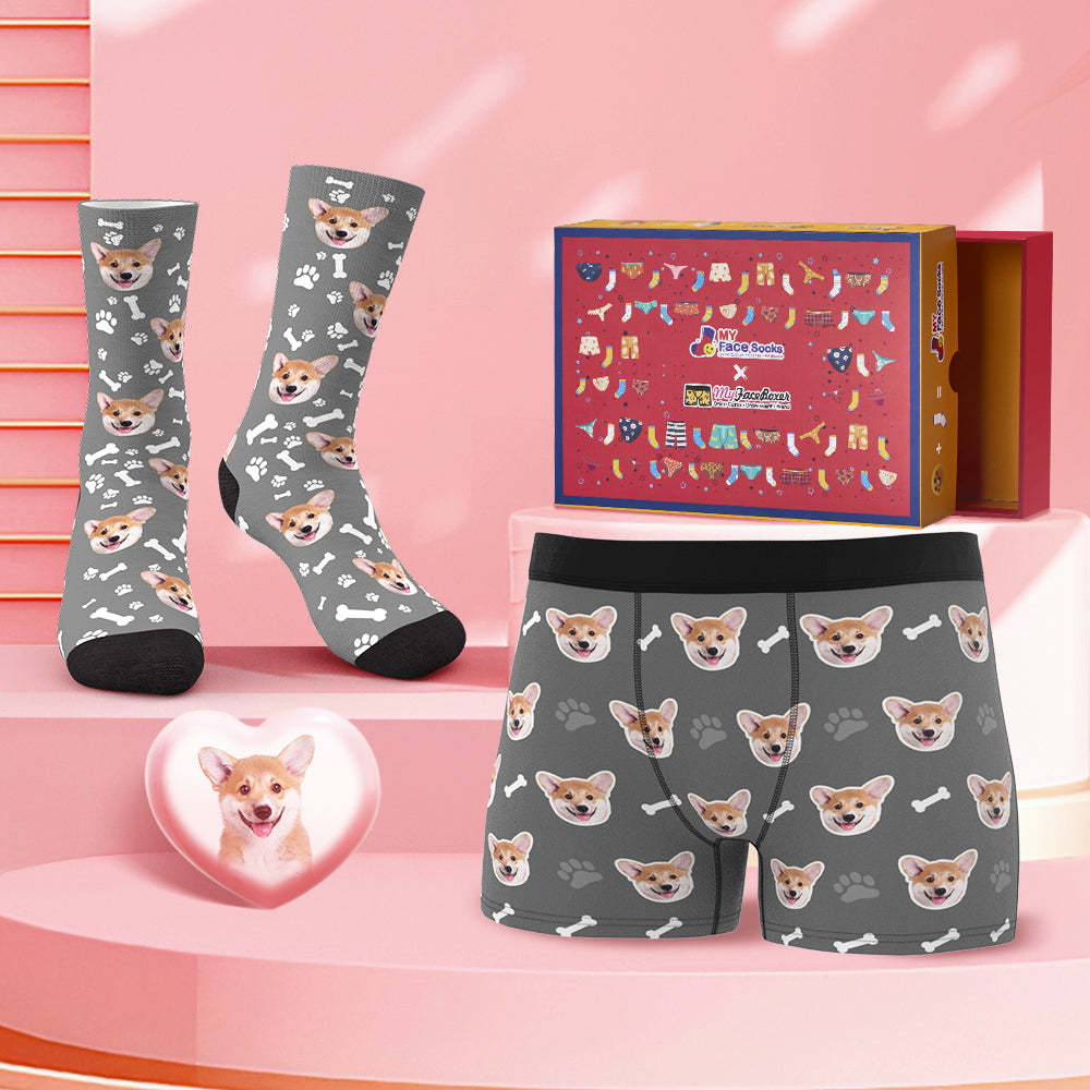 Custom Face Boxer Shorts And Socks Set Happy Together Valentine's Day Gift Co-Branding Set