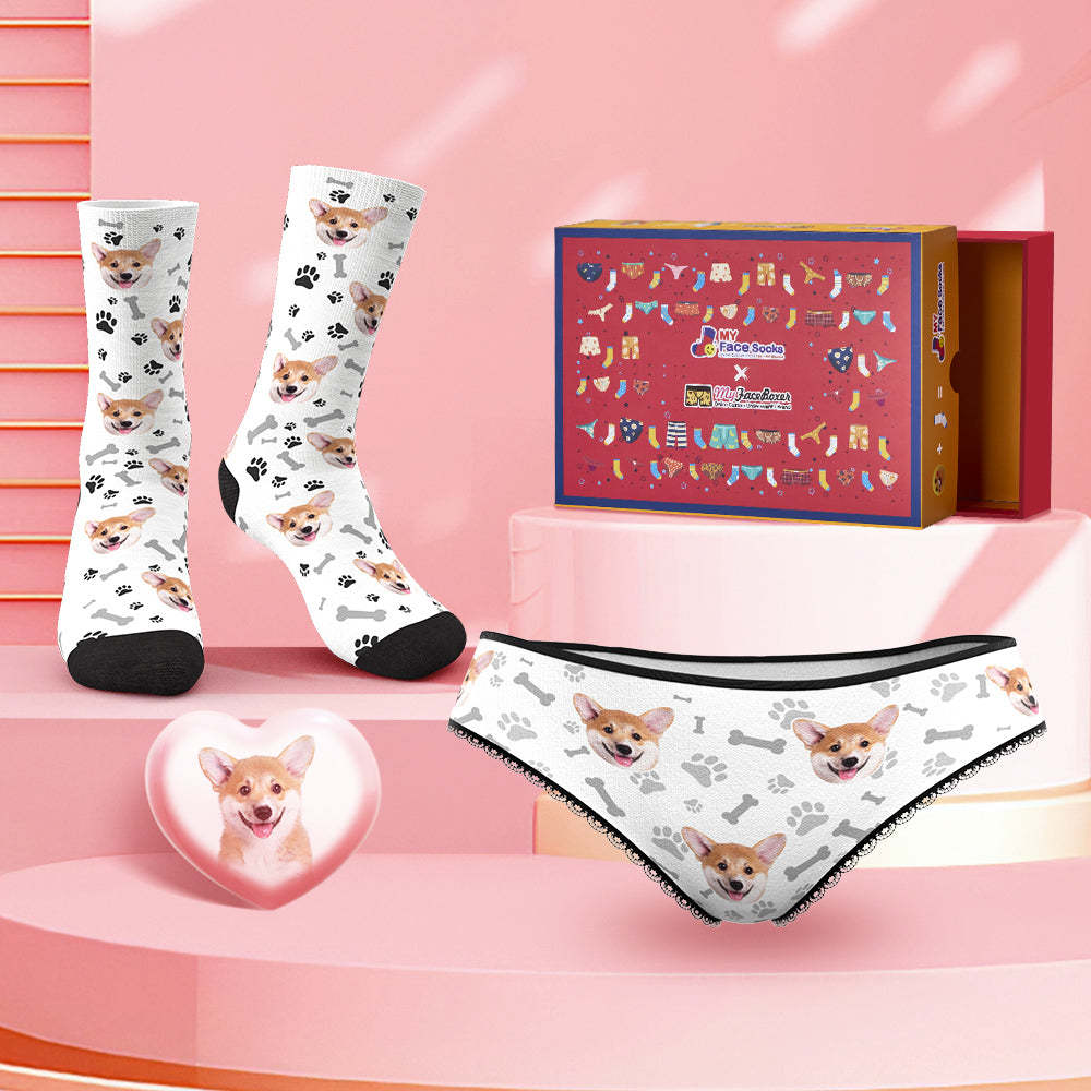 Custom Face Panties And Socks Set For Her Dog Claw Style Co-Branding Set