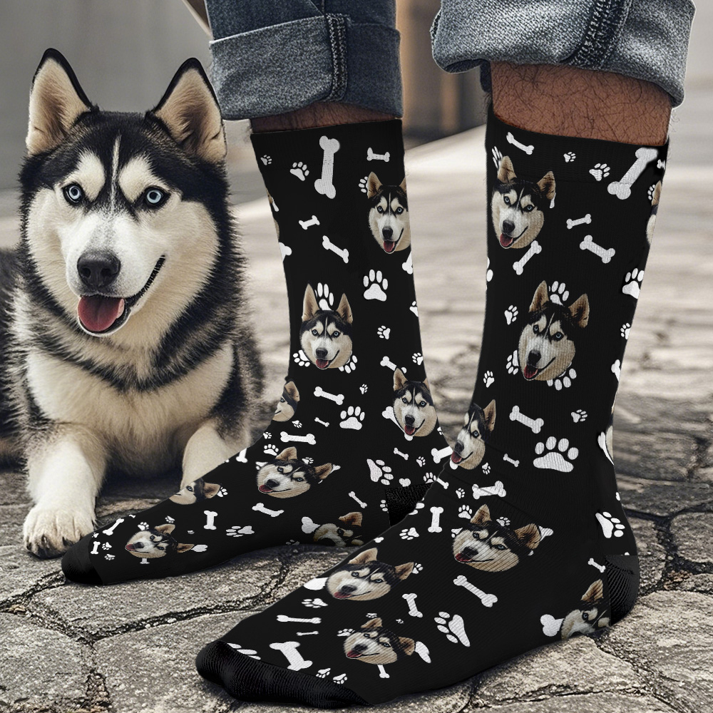 Gift for Him Custom Face Socks Add Pictures and Name - Dog