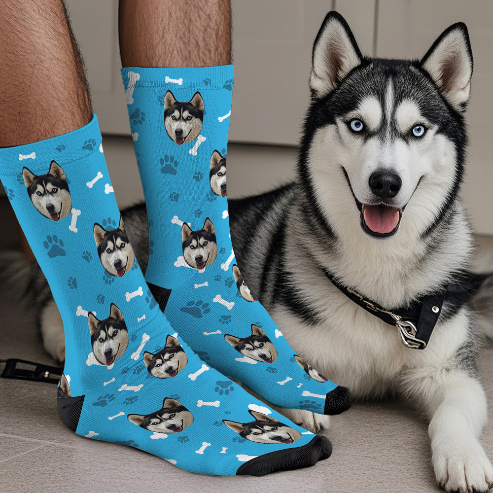 Gift for Him Custom Face Socks Add Pictures and Name - Dog