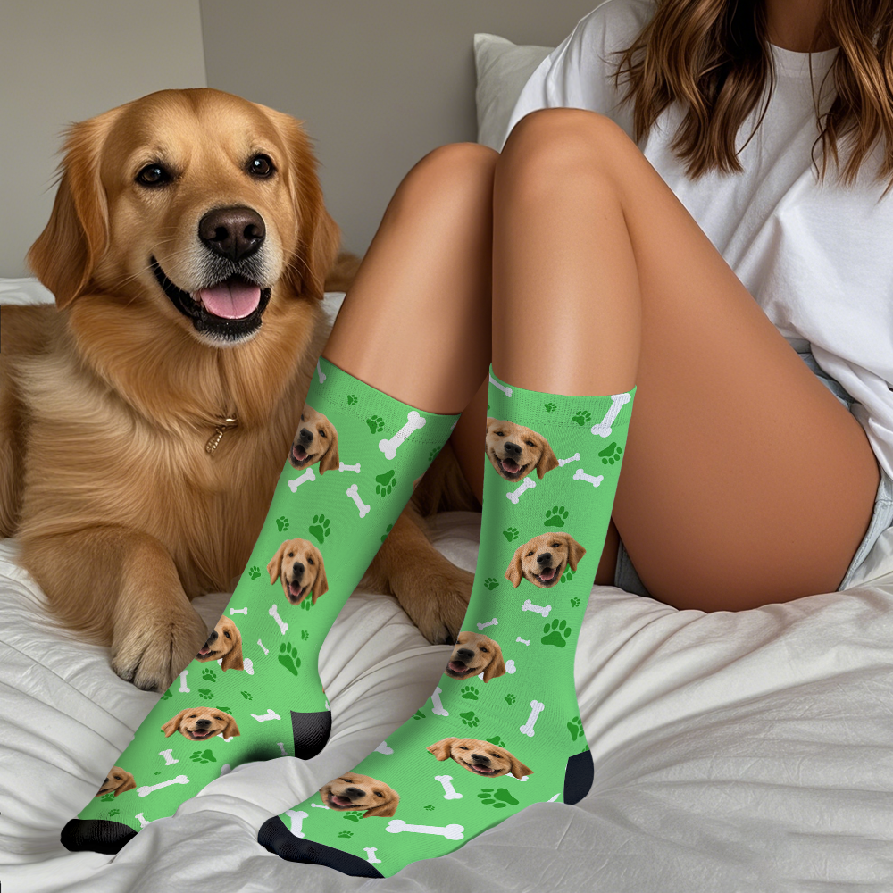 Gift for Him Custom Face Socks Add Pictures and Name - Dog