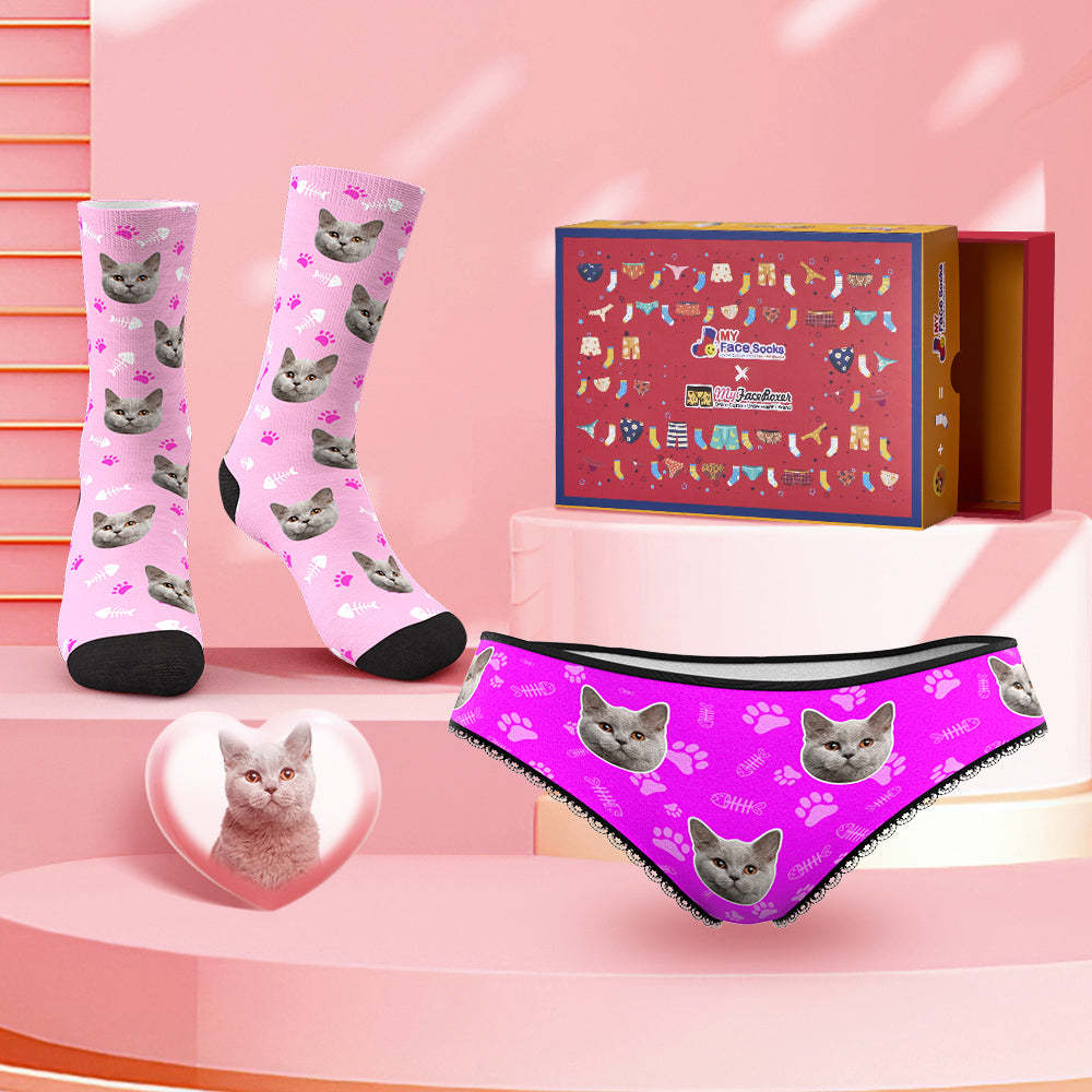Custom Face Panties And Socks Set For Her Fish Bone Style Co-Branding Set