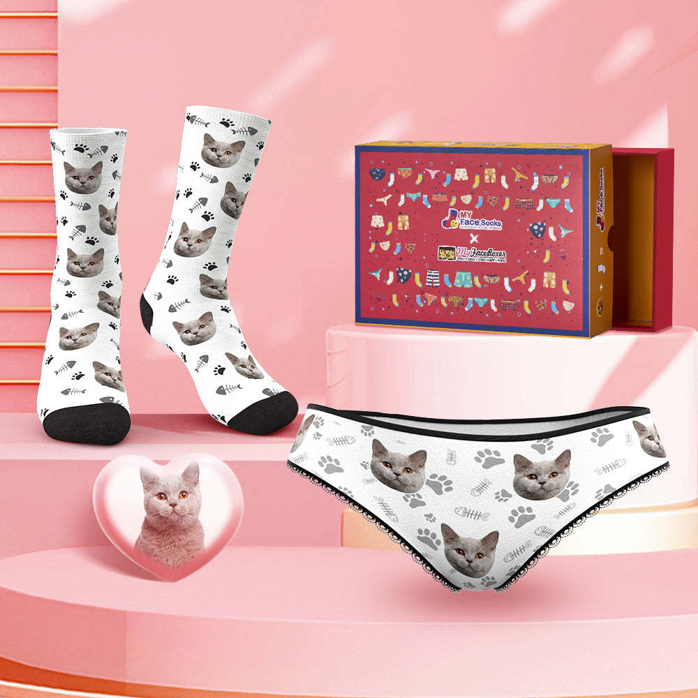Custom Face Panties And Socks Set For Her Fish Bone Style Co-Branding Set