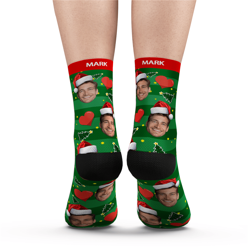 Christmas Gift Custom Face Socks Heart Add Pictures and Name