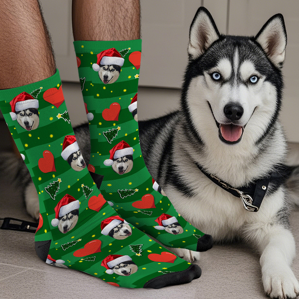 Custom Face Socks Add Pictures and Name Heart for Christmas