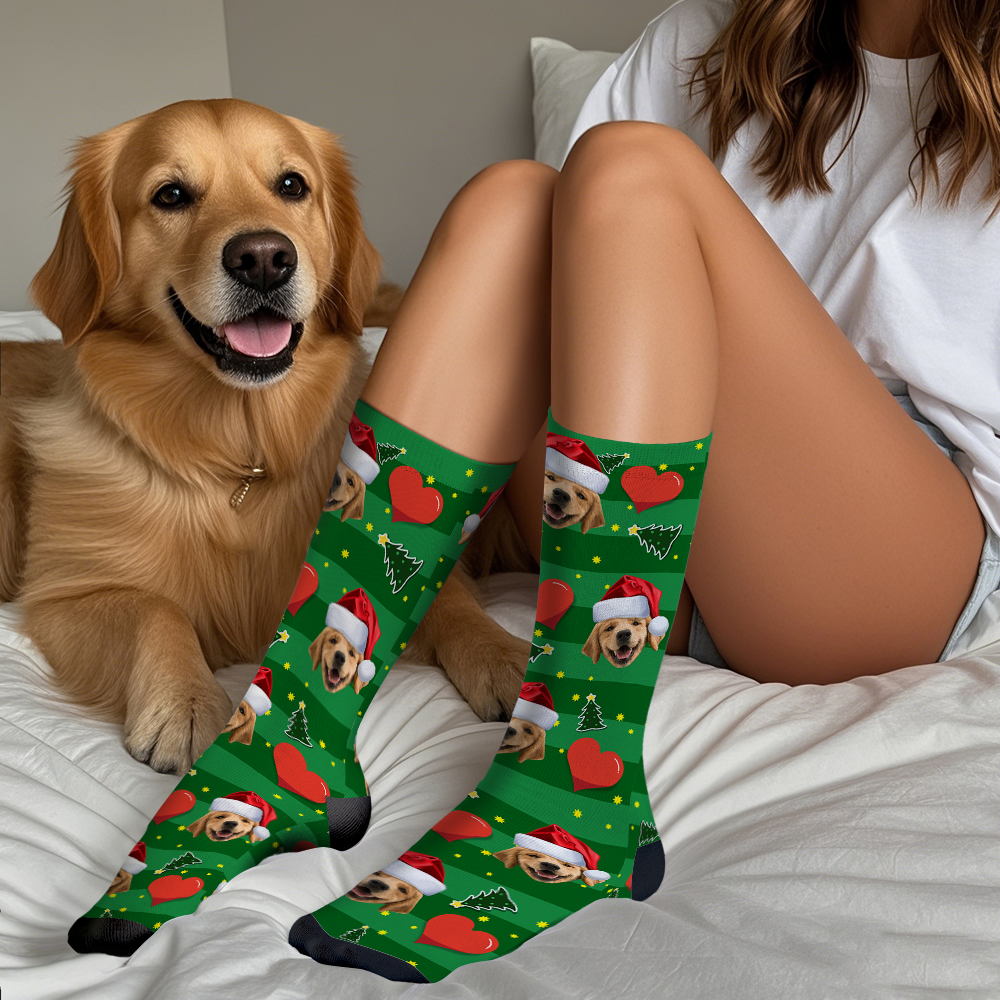 Custom Face Socks Add Pictures and Name Heart for Christmas