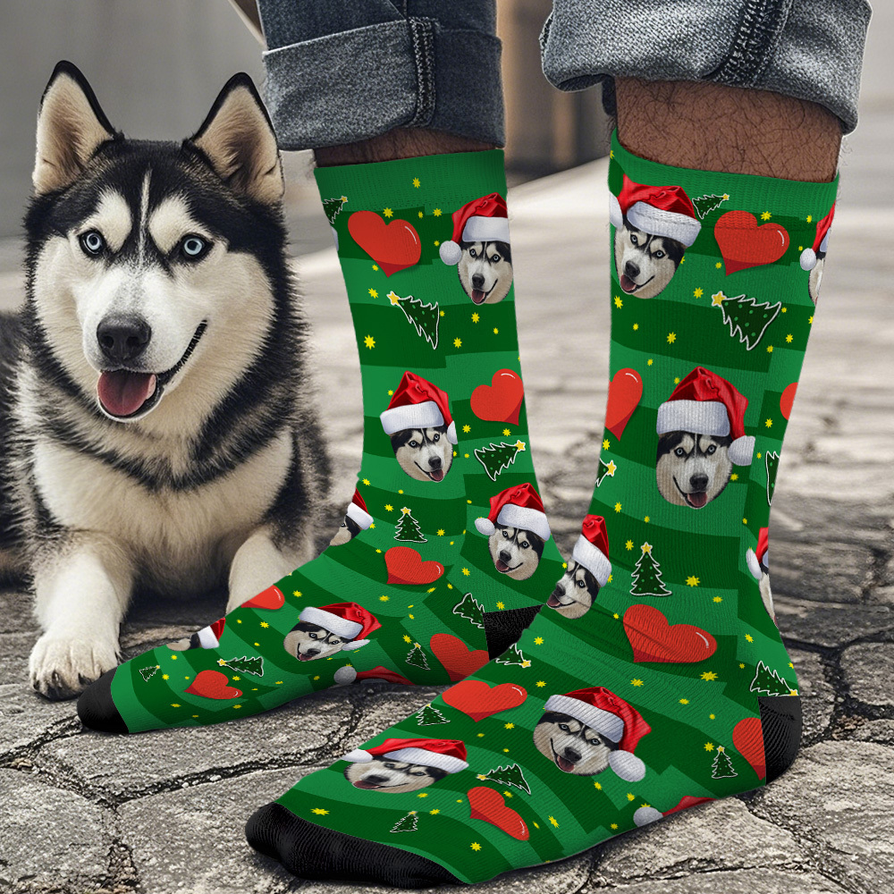 Custom Face Socks Add Pictures and Name Heart for Christmas