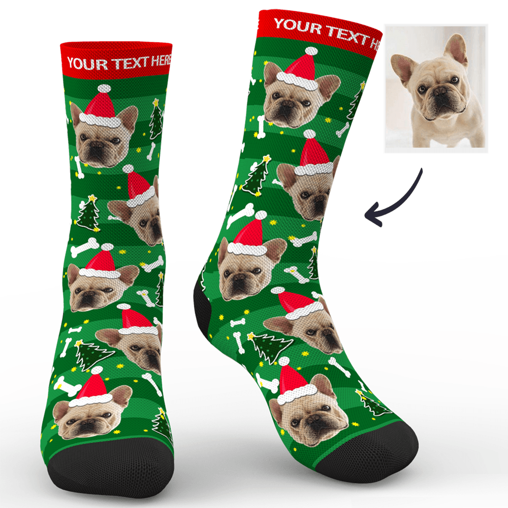 Christmas Gift Ideas, Custom Face Socks Add Pictures and Name Santa Dog