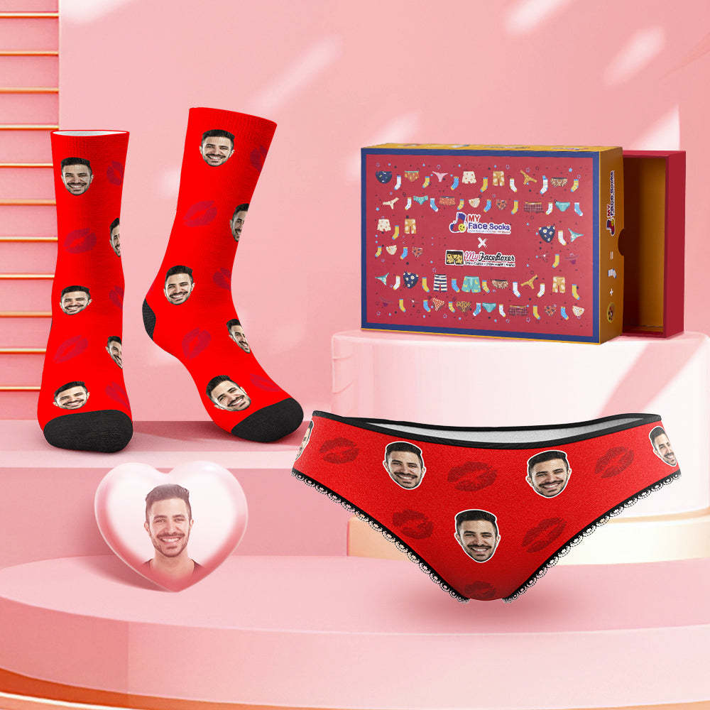 Custom Face Panties And Socks Set For Her Love Kiss Co-Branding Set