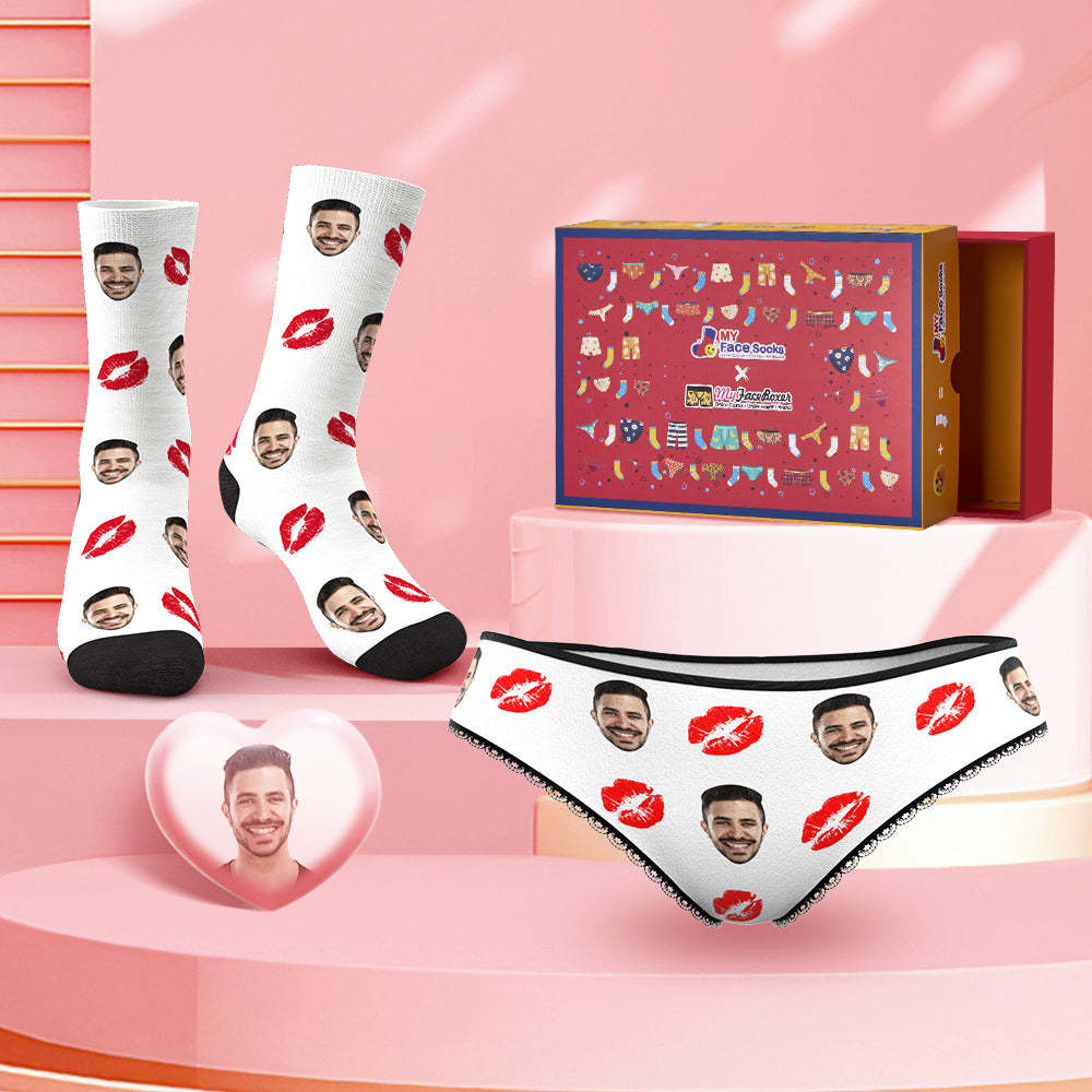 Custom Face Panties And Socks Set For Her Love Kiss Co-Branding Set