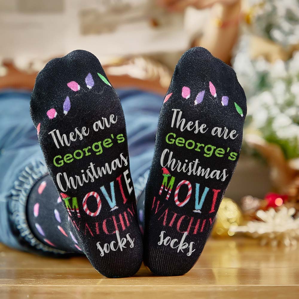 Custom Name Socks Personalized Christmas Light Socks Movies Watching Socks Merry Christmas - MyFaceSocks