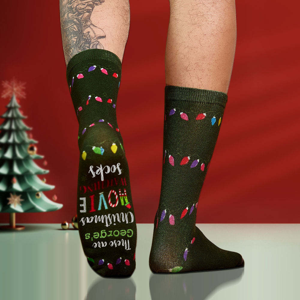 Custom Name Socks Personalized Christmas Light Socks Movies Watching Socks Merry Christmas - MyFaceSocks