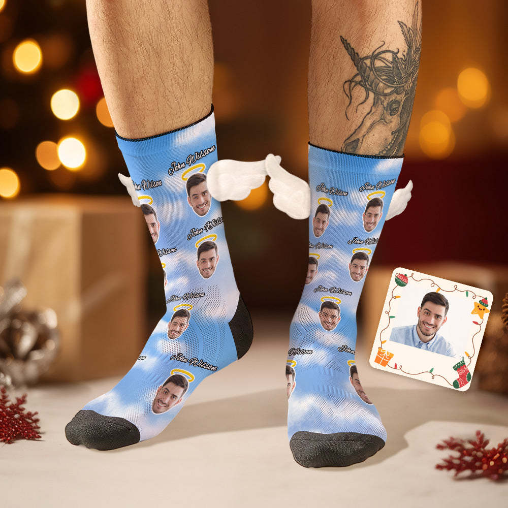 Custom Face Socks with Name 3D Magnetic Wing Socks Remembering Loved Ones Gifts - MyFaceSocks