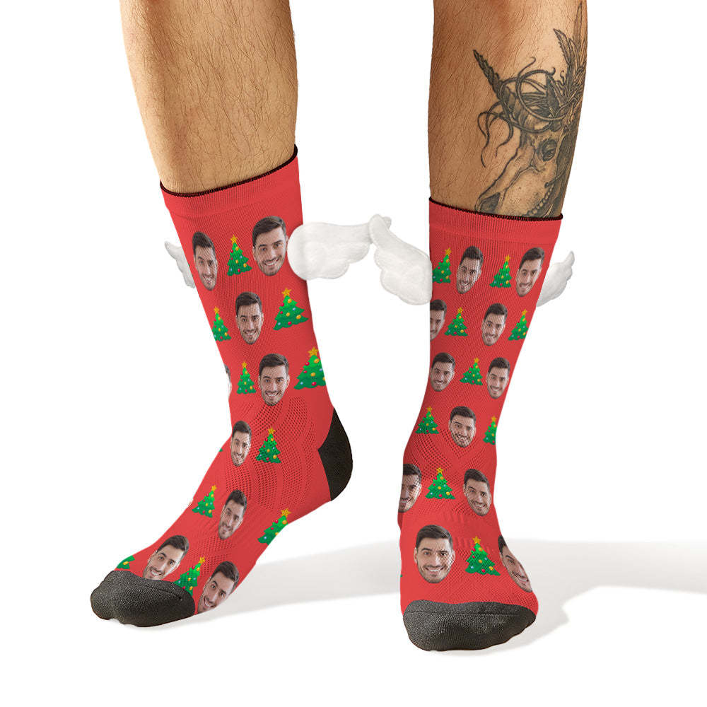 Custom Face Socks with Christmas Tree 3D Magnetic Wing Red Socks for Pet Lover - MyFaceSocks