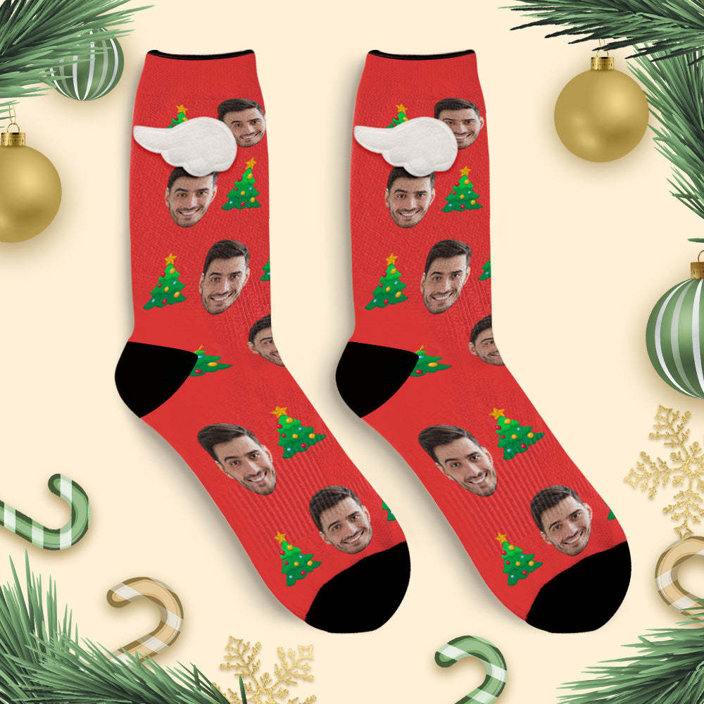 Custom Face Socks with Christmas Tree 3D Magnetic Wing Red Socks for Pet Lover - MyFaceSocks