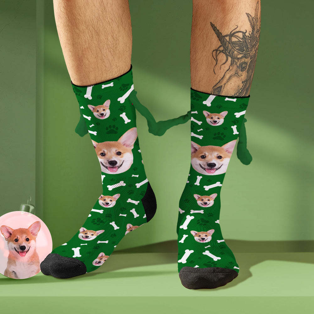 Custom Dog Face Socks Funny Doll Mid Tube Socks Magnetic Holding Hands Socks Christmas Gifts - MyFaceSocks
