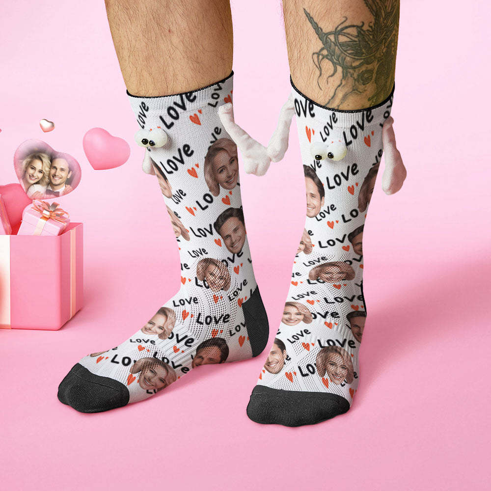 Custom Face Socks Funny Doll Mid Tube Socks Magnetic Holding Hands Socks Love Valentine's Day Gifts - MyFaceSocks