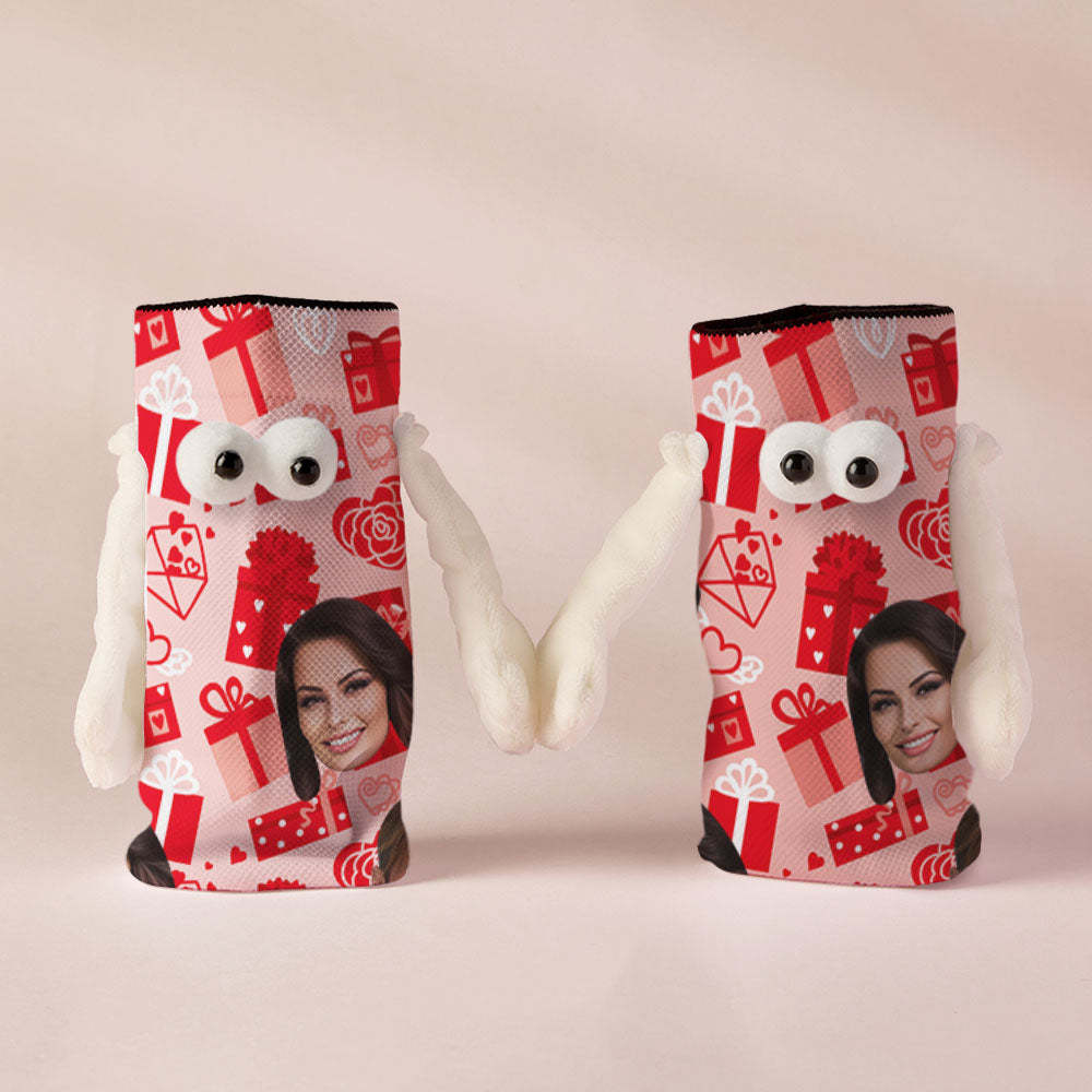 Custom Face Socks Funny Doll Mid Tube Red Socks Magnetic Holding Hands Socks Valentine's Day Gifts - MyFaceSocks