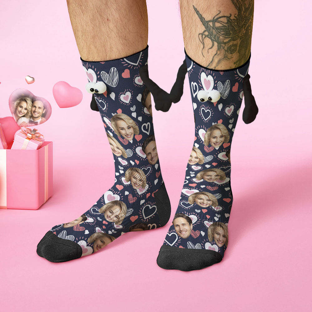 Custom Face Socks Funny Doll Mid Tube Socks Magnetic Holding Hands Socks Valentine's Day Gifts - MyFaceSocks