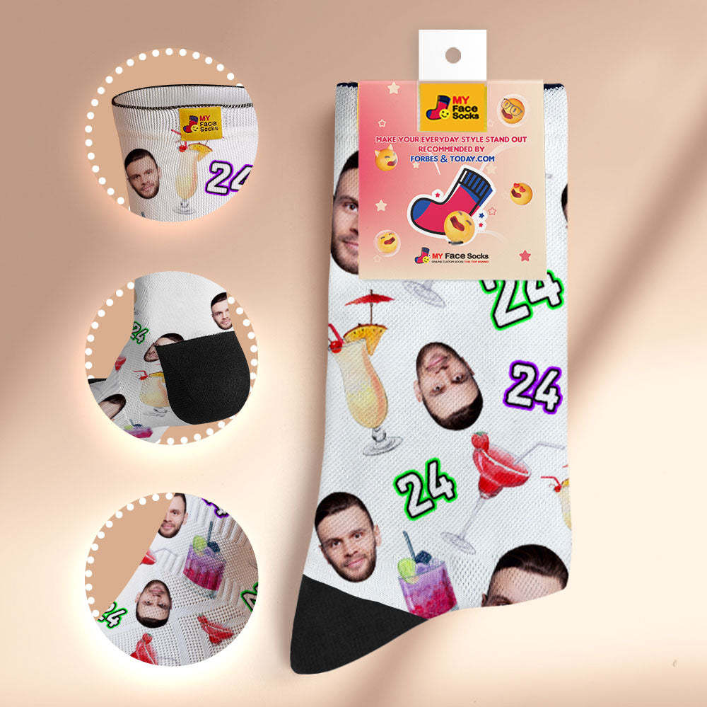 Custom Breathable Face Socks Number And Face Socks Birthday Desserts And Drinks - MyFaceSocks