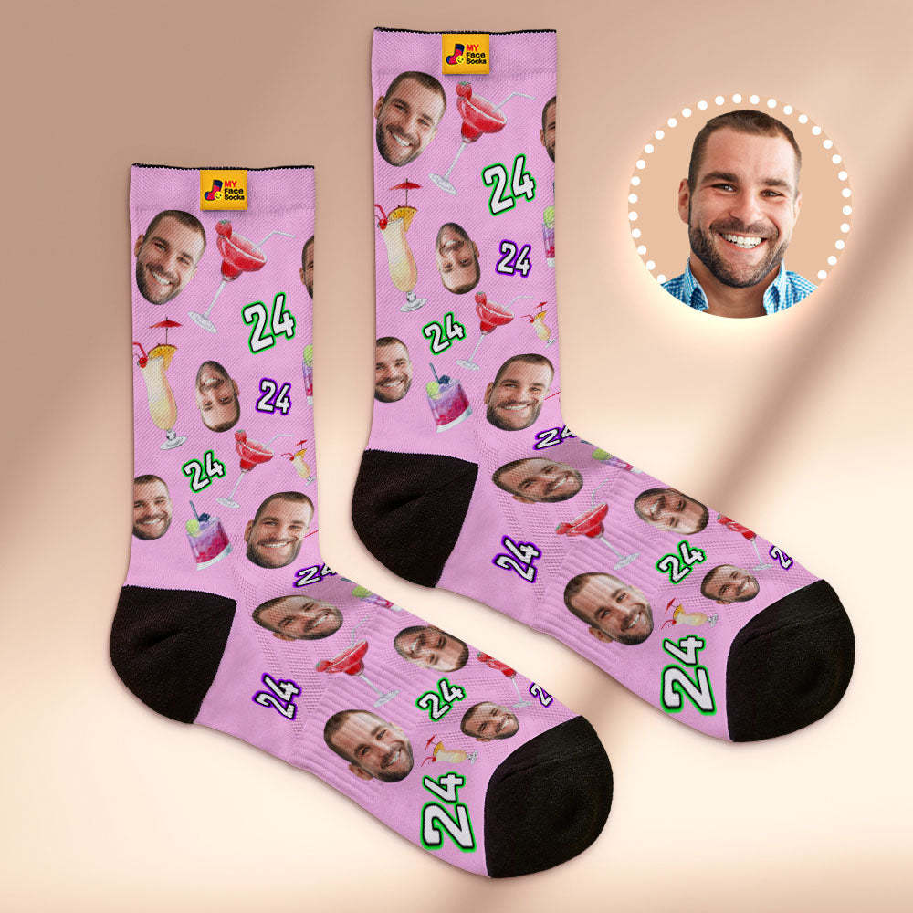 Custom Breathable Face Socks Number And Face Socks Birthday Desserts And Drinks - MyFaceSocks