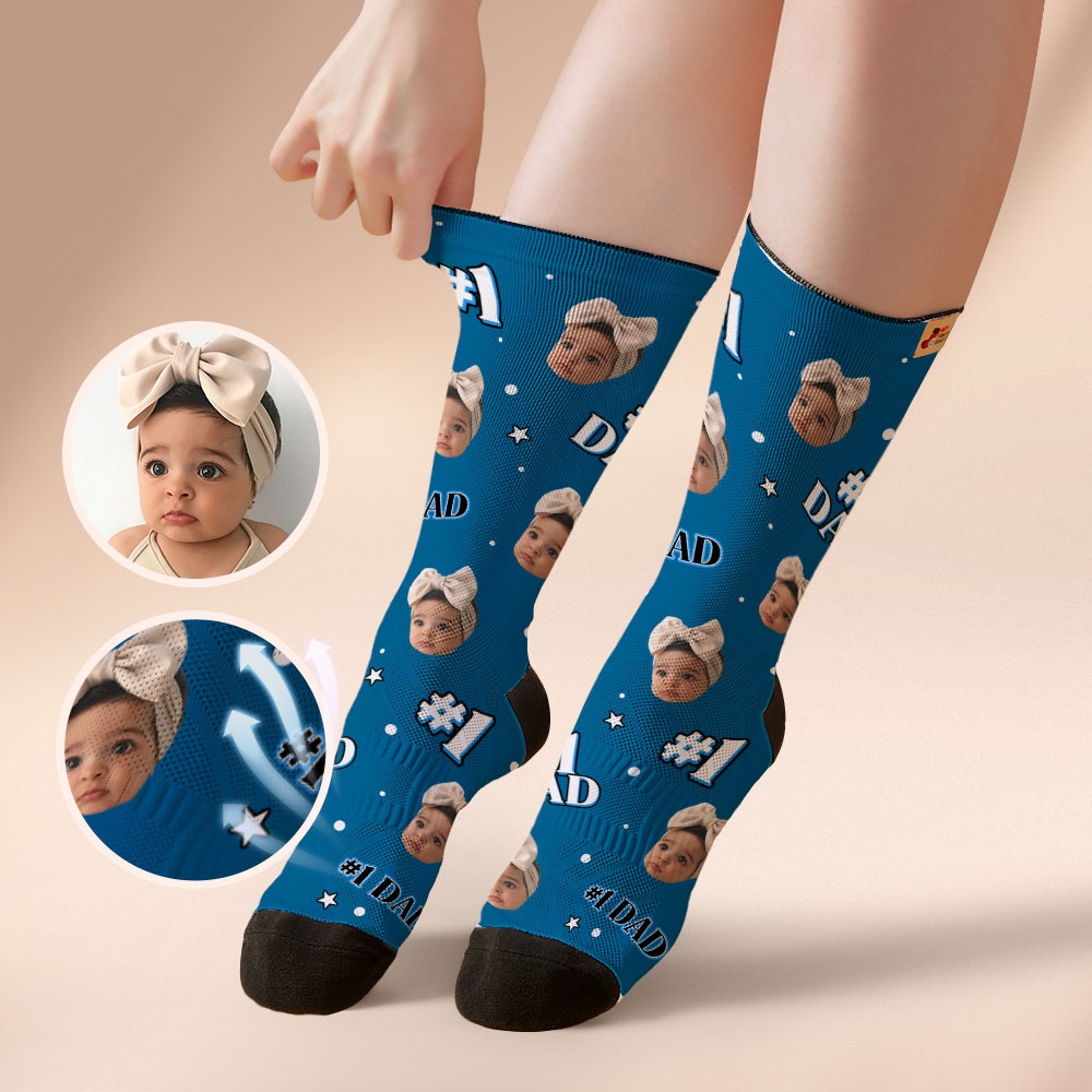 Gifts for Dad, Custom Face Socks Add Pictures And Name - #1 Dad