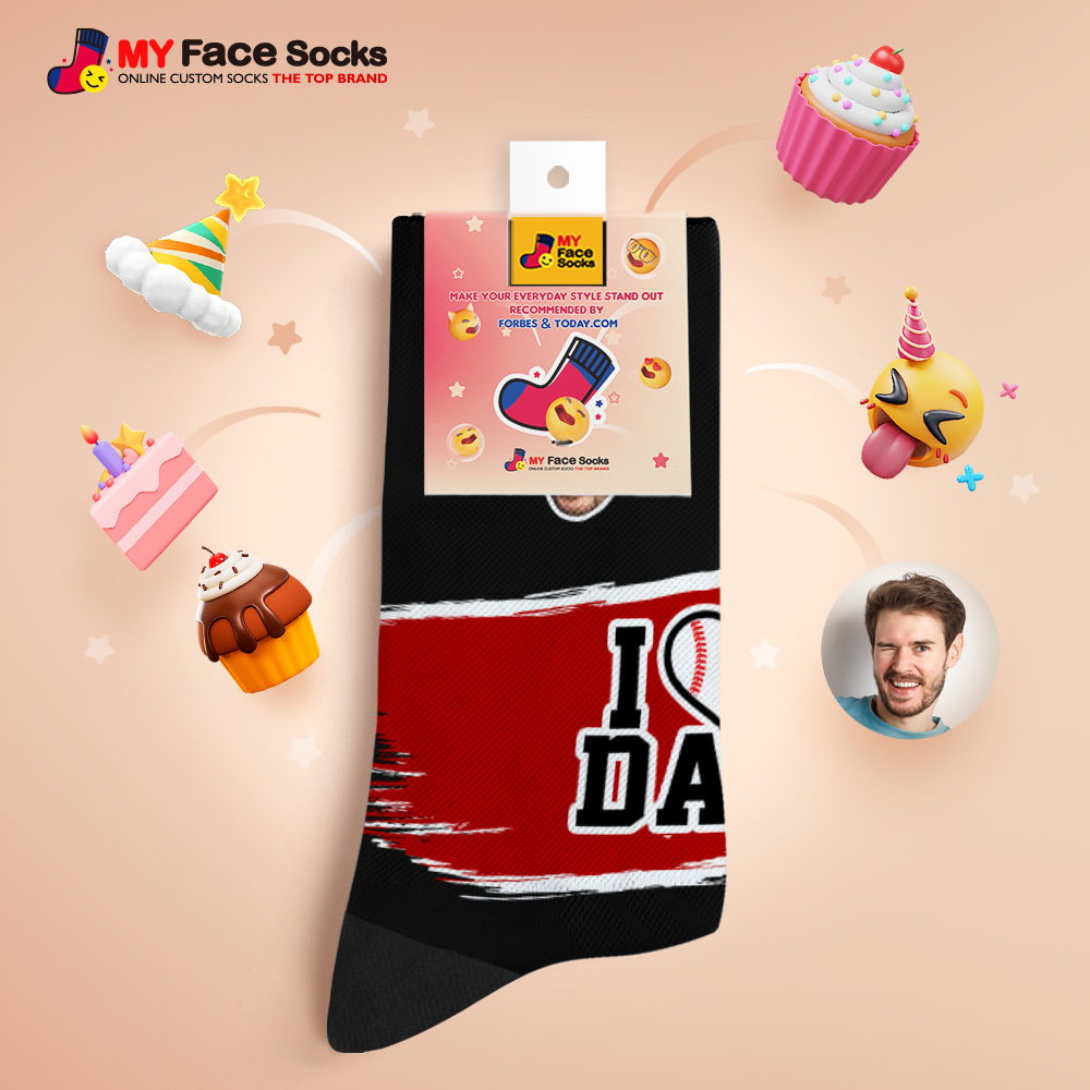Custom Face Socks I Love Dad Breathable Add Pictures Colorful Photo Socks Gifts