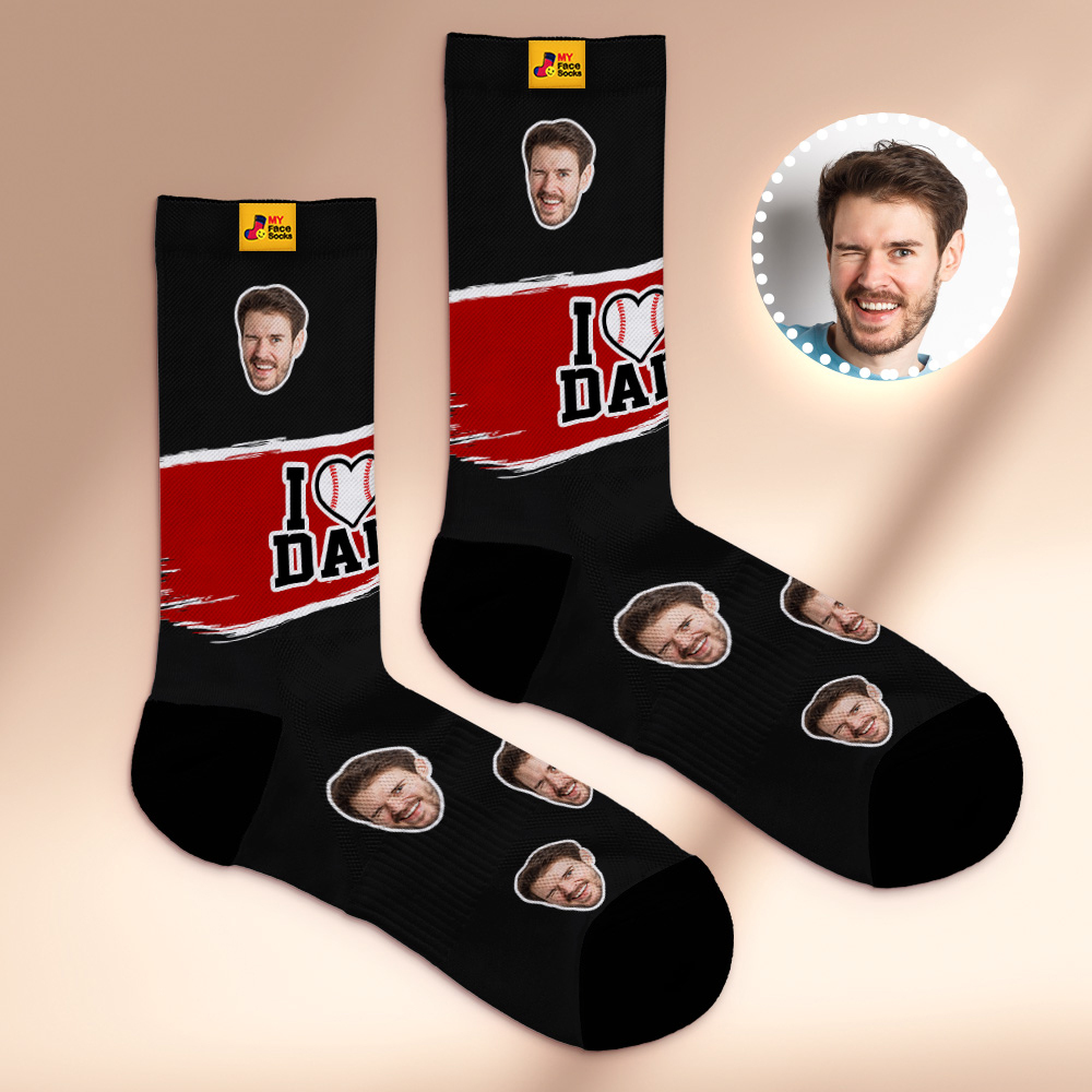 Custom Face Socks I Love Dad Breathable Add Pictures Colorful Photo Socks Gifts